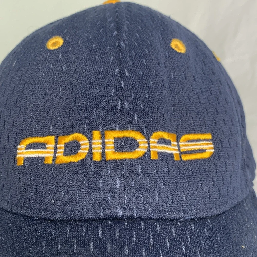 Adidas Navy Blue Yellow Embroidered Logo Mesh Baseball Cap Hat Adjustable